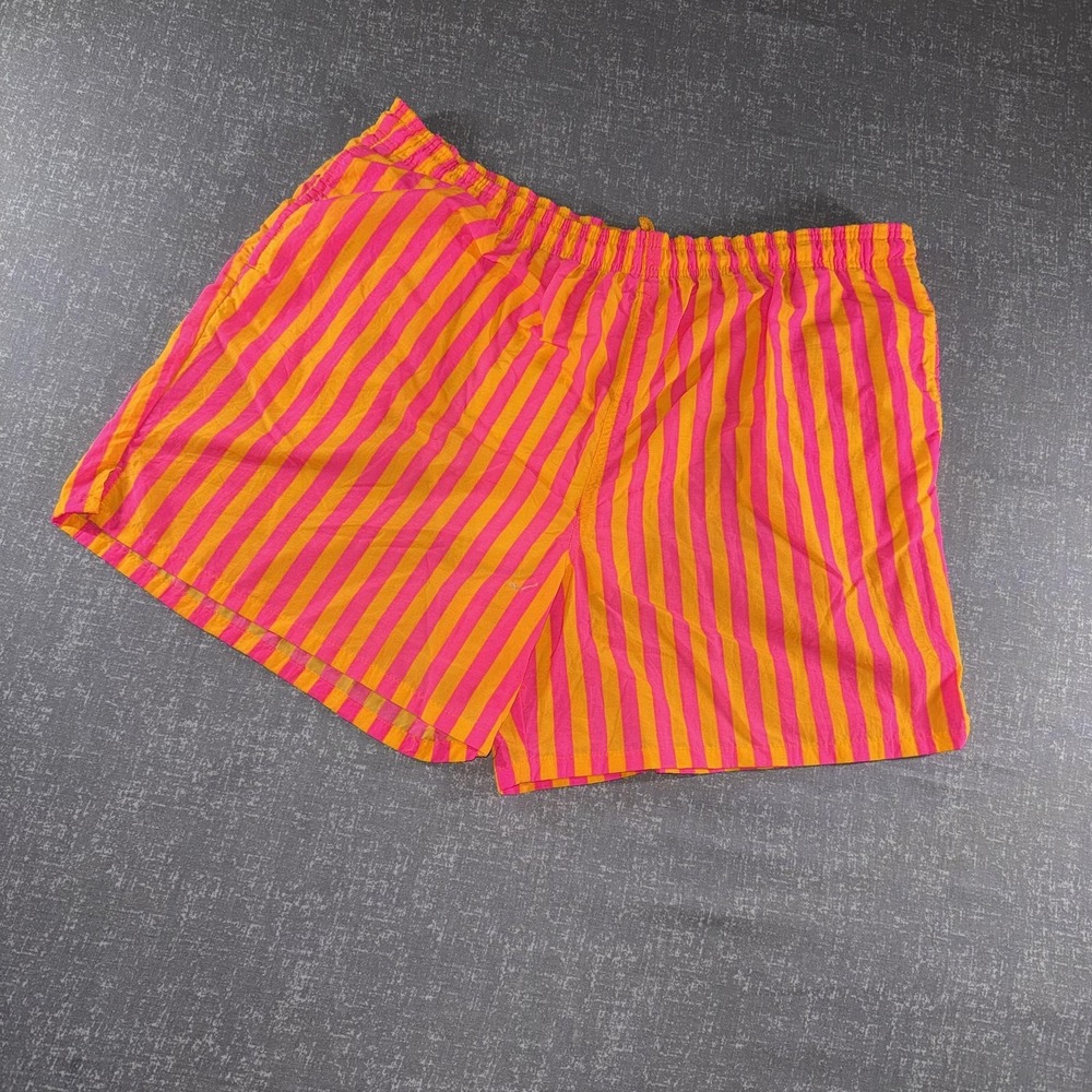 Express Swim Shorts Mens XL Pink Orange Stripe Mesh Lined Elastic Trunks Beach
